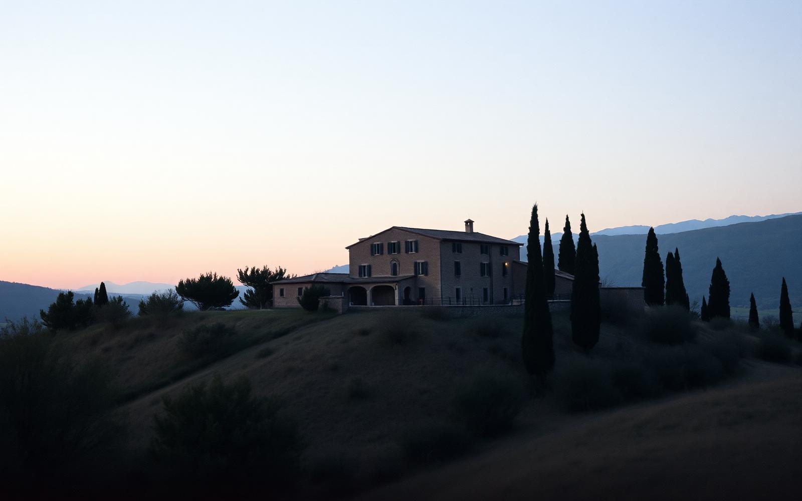 Tuscan villa at dusk